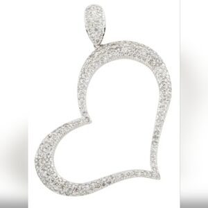 18k White Gold Diamond Pendant 2ctw Heart Pave Set Solid Gold Natural Large